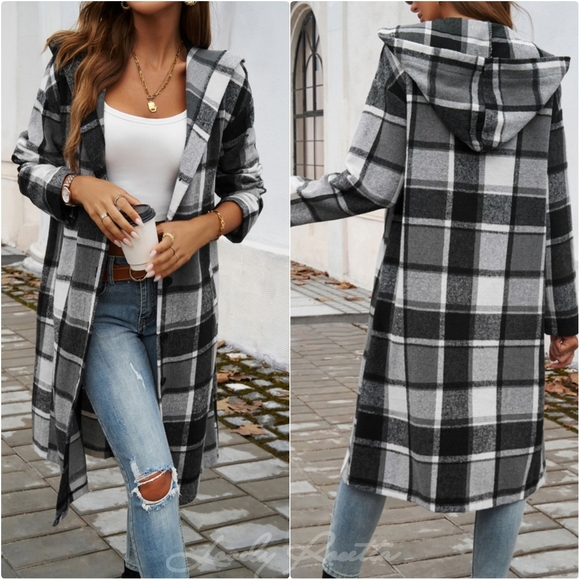 Green Plaid Whisper Hooded Coat - Picture 9 of 11